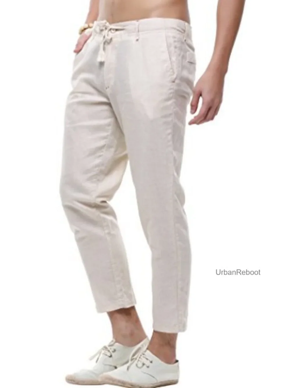 Men's Casual Drawstring Straight Fit Beach Linen Capri Pants